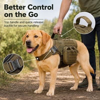 Malloren TrailGuard K9 Tactical Dog Backpack Harness with Dual Side Pouches for Hiking, Camping & Outdoor Walks