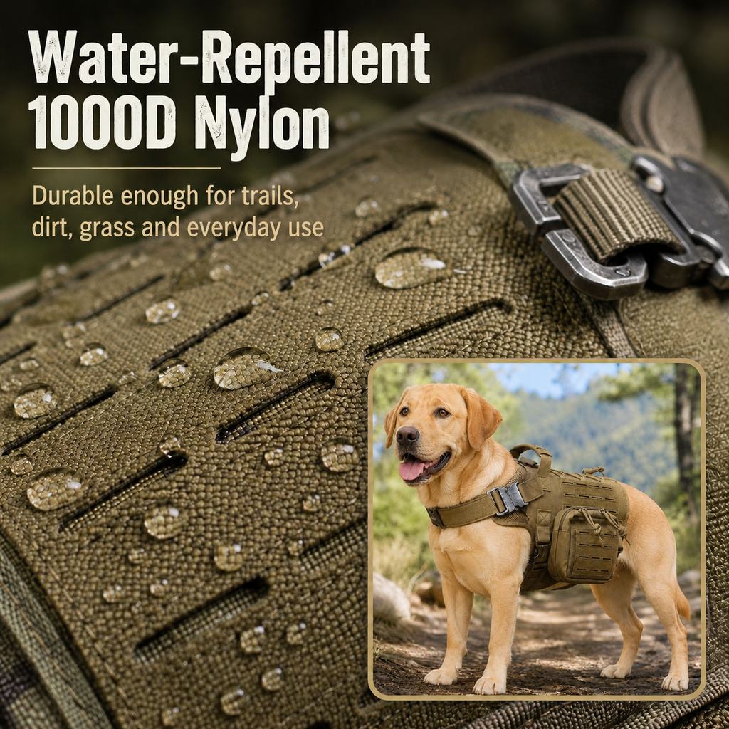 Malloren TrailGuard K9 Tactical Dog Backpack Harness with Dual Side Pouches for Hiking, Camping & Outdoor Walks