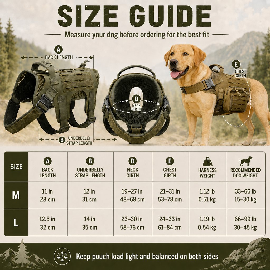 Malloren TrailGuard K9 Tactical Dog Backpack Harness with Dual Side Pouches for Hiking, Camping & Outdoor Walks