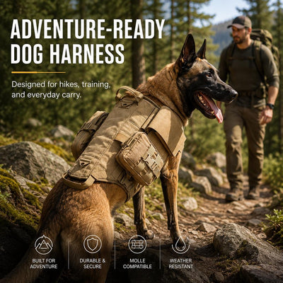 Malloren TrailGuard K9 Tactical Dog Backpack Harness for Hiking, Training & Better Control on Outdoor Walks