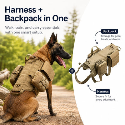 Malloren TrailGuard K9 Tactical Dog Backpack Harness for Hiking, Training & Better Control on Outdoor Walks