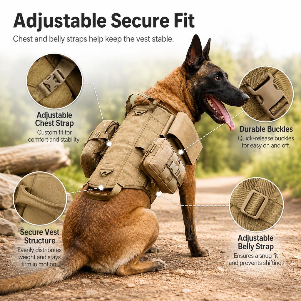 Malloren TrailGuard K9 Tactical Dog Backpack Harness for Hiking, Training & Better Control on Outdoor Walks