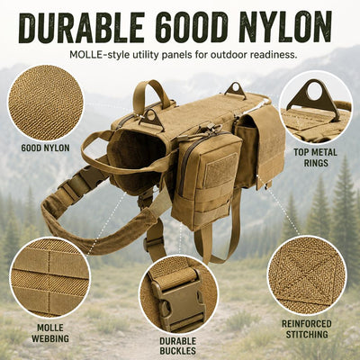 Malloren TrailGuard K9 Tactical Dog Backpack Harness for Hiking, Training & Better Control on Outdoor Walks