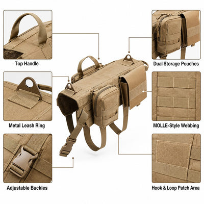Malloren TrailGuard K9 Tactical Dog Backpack Harness for Hiking, Training & Better Control on Outdoor Walks