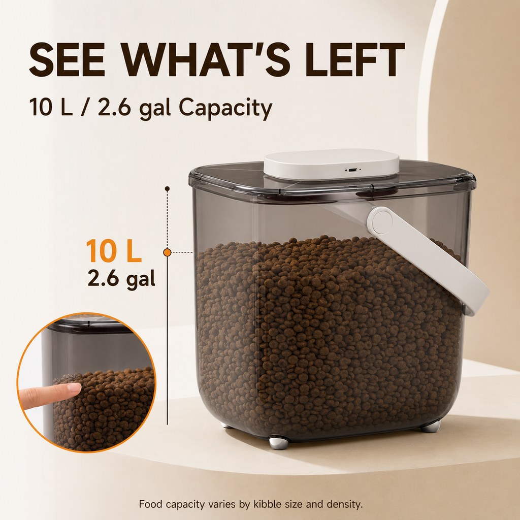Malloren 10L Automatic Vacuum Pet Food Storage Container for Pantry & Feeding Stations - Helps Reduce Air Exposure Between Meals