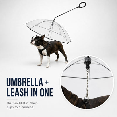 Malloren Clear Dog Umbrella with Built-In Leash for Rainy Walks & Potty Breaks - Helps Reduce Wet-Coat Cleanup for Small Dogs