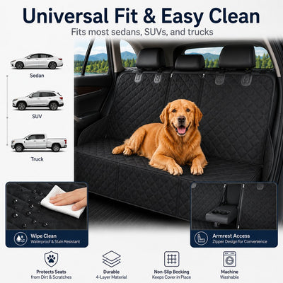 Malloren Waterproof Dog Car Back Seat Cover for Road Trips - Protects from Mud, Fur & Scratches