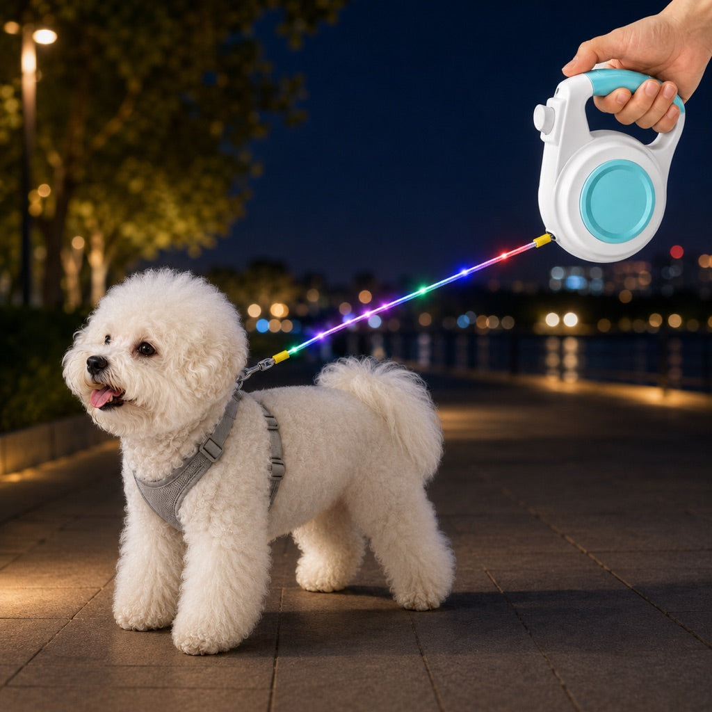 Malloren Rechargeable Light-Up Retractable Dog Leash for Night Walks - Helps Small Dogs Stay Visible & Easy to Control