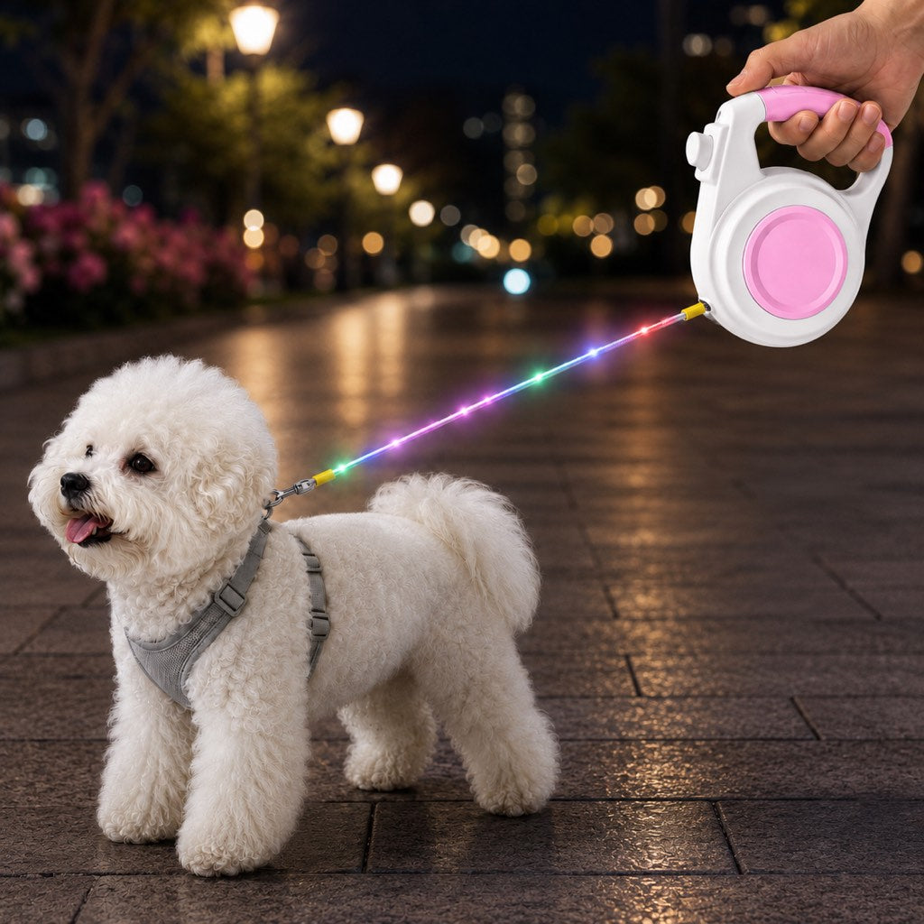 Malloren Rechargeable Light-Up Retractable Dog Leash for Night Walks - Helps Small Dogs Stay Visible & Easy to Control