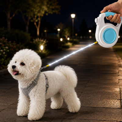 Malloren Rechargeable Light-Up Retractable Dog Leash for Night Walks - Helps Small Dogs Stay Visible & Easy to Control
