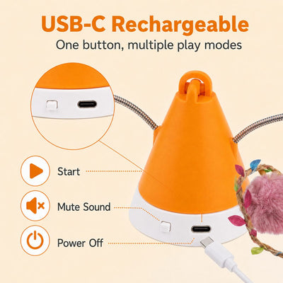 Malloren MiaSpin 360 Magnetic Rotating Cat Teaser Toy for Indoor Cats - USB-C Hands-Free Play to Beat Boredom