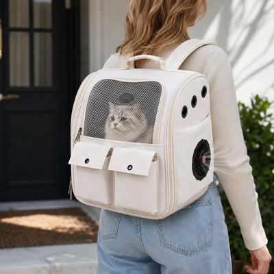Malloren USB-Powered Dual-Fan Cat Carrier Backpack for Vet Visits & Everyday Travel - Fan-Assisted Cooling for Less-Stuffy Trips