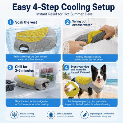 Malloren Water-Activated Dog Cooling Vest for Summer Walks & Hikes - Breathable Heat-Relief Vest with Ice Pack Pocket