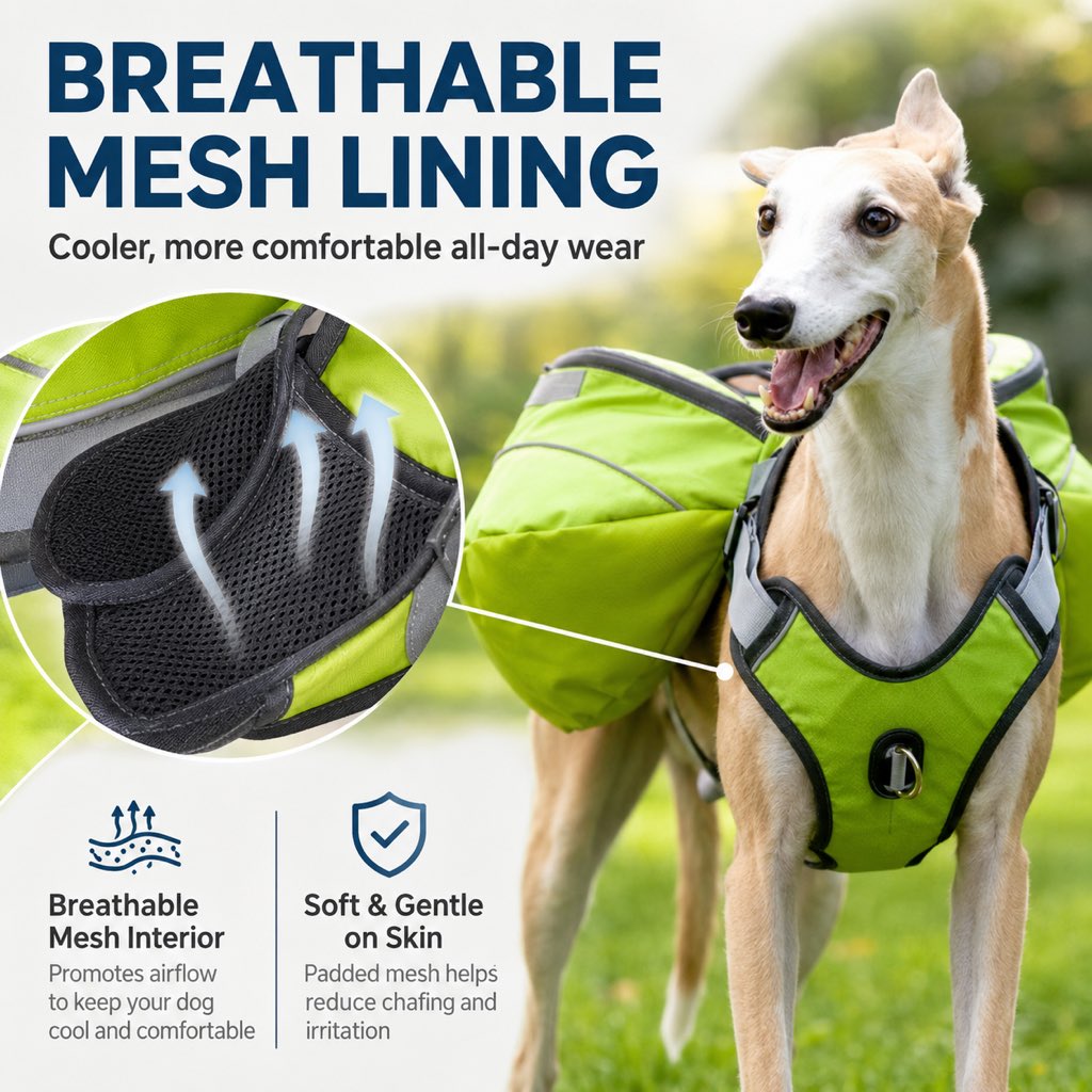 Malloren Dog Saddlebag Backpack Harness for Hiking & Camping - Hands-Free Storage for Water, Treats & Trail Essentials