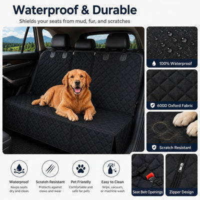 Malloren Waterproof Dog Car Back Seat Cover for Road Trips - Protects from Mud, Fur & Scratches