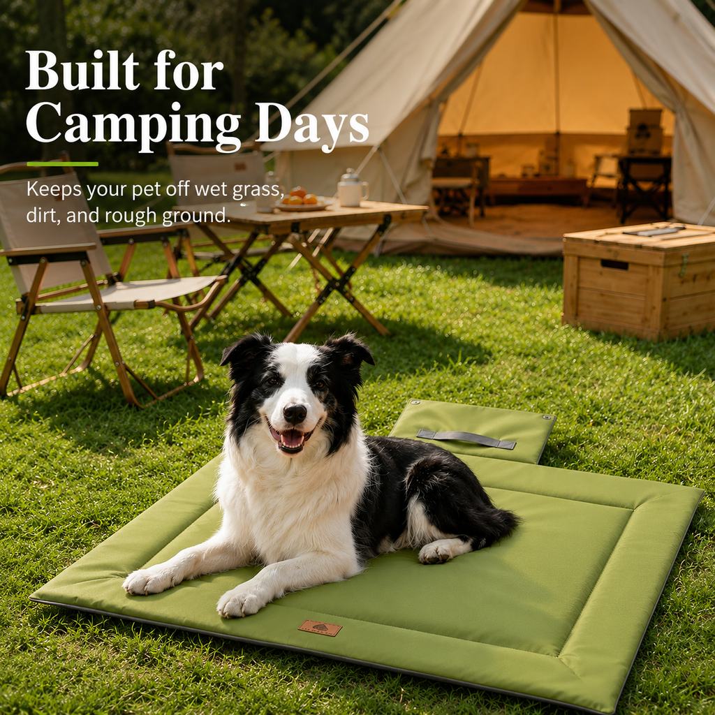 Malloren Waterproof Outdoor Pet Camping Mat - Foldable Dog Travel Bed for Camping, Car Trunk & Patio, Keeps Pets Off Wet Grass & Dirt