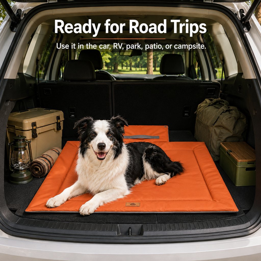 Malloren Waterproof Outdoor Pet Camping Mat - Foldable Dog Travel Bed for Camping, Car Trunk & Patio, Keeps Pets Off Wet Grass & Dirt
