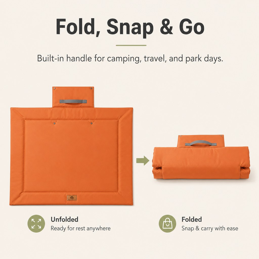 Malloren Waterproof Outdoor Pet Camping Mat - Foldable Dog Travel Bed for Camping, Car Trunk & Patio, Keeps Pets Off Wet Grass & Dirt