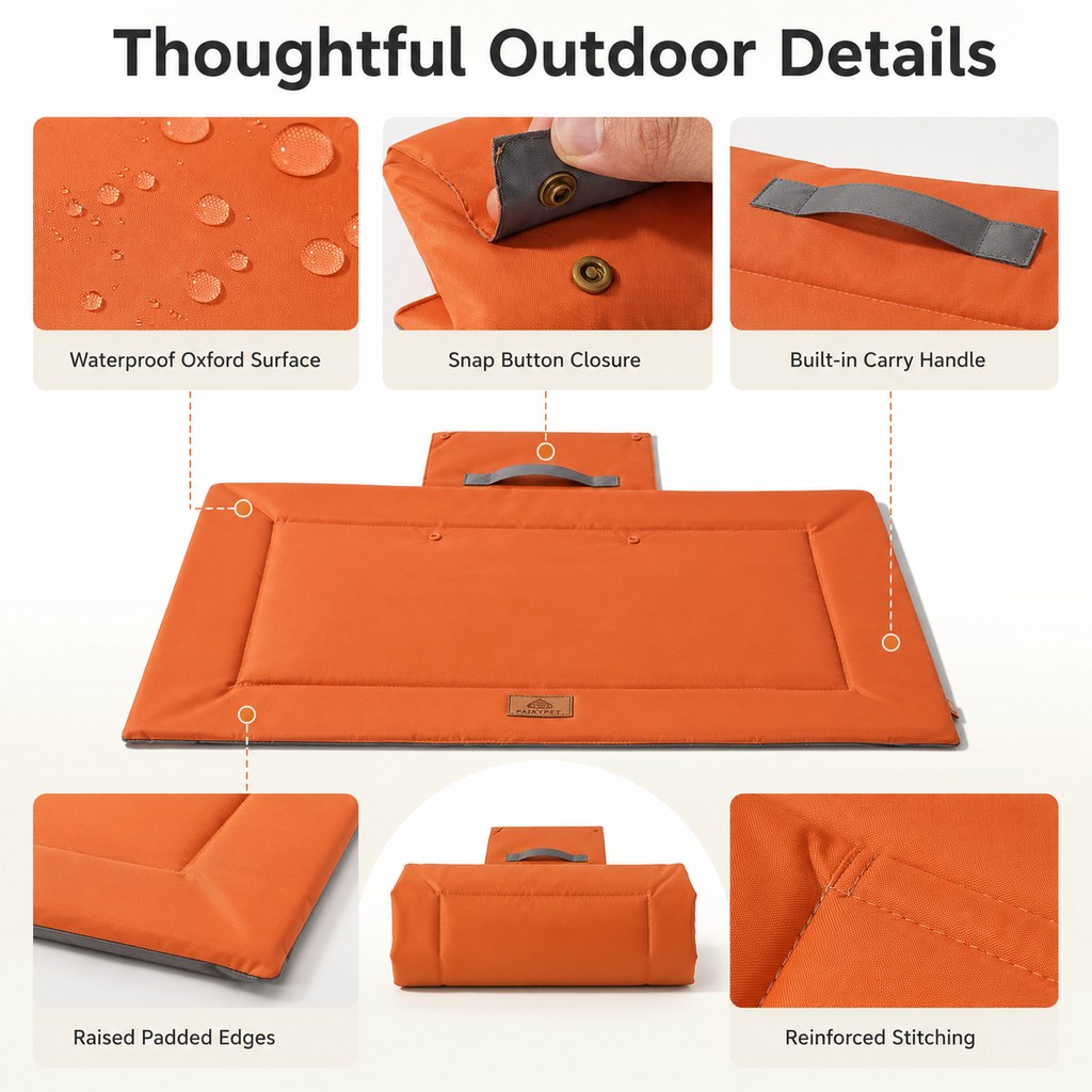 Malloren Waterproof Outdoor Pet Camping Mat - Foldable Dog Travel Bed for Camping, Car Trunk & Patio, Keeps Pets Off Wet Grass & Dirt