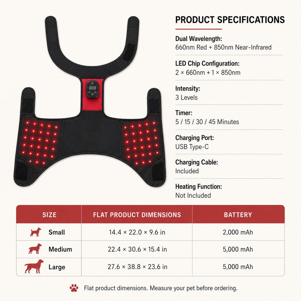 Malloren Wearable Red & Near-Infrared Hip Wrap for Dogs - Hands-Free At-Home Hip-Area Light Care