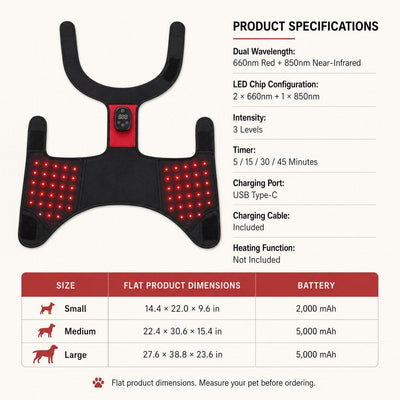 Malloren Wearable Red & Near-Infrared Hip Wrap for Dogs - Hands-Free At-Home Hip-Area Light Care