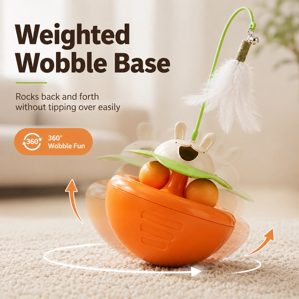 Malloren Interactive Wobble Cat Toy for Indoor Cats - Treat-Dispensing Feather Teaser That Keeps Cats Busy
