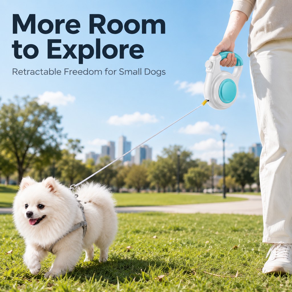 Malloren Rechargeable Light-Up Retractable Dog Leash for Night Walks - Helps Small Dogs Stay Visible & Easy to Control