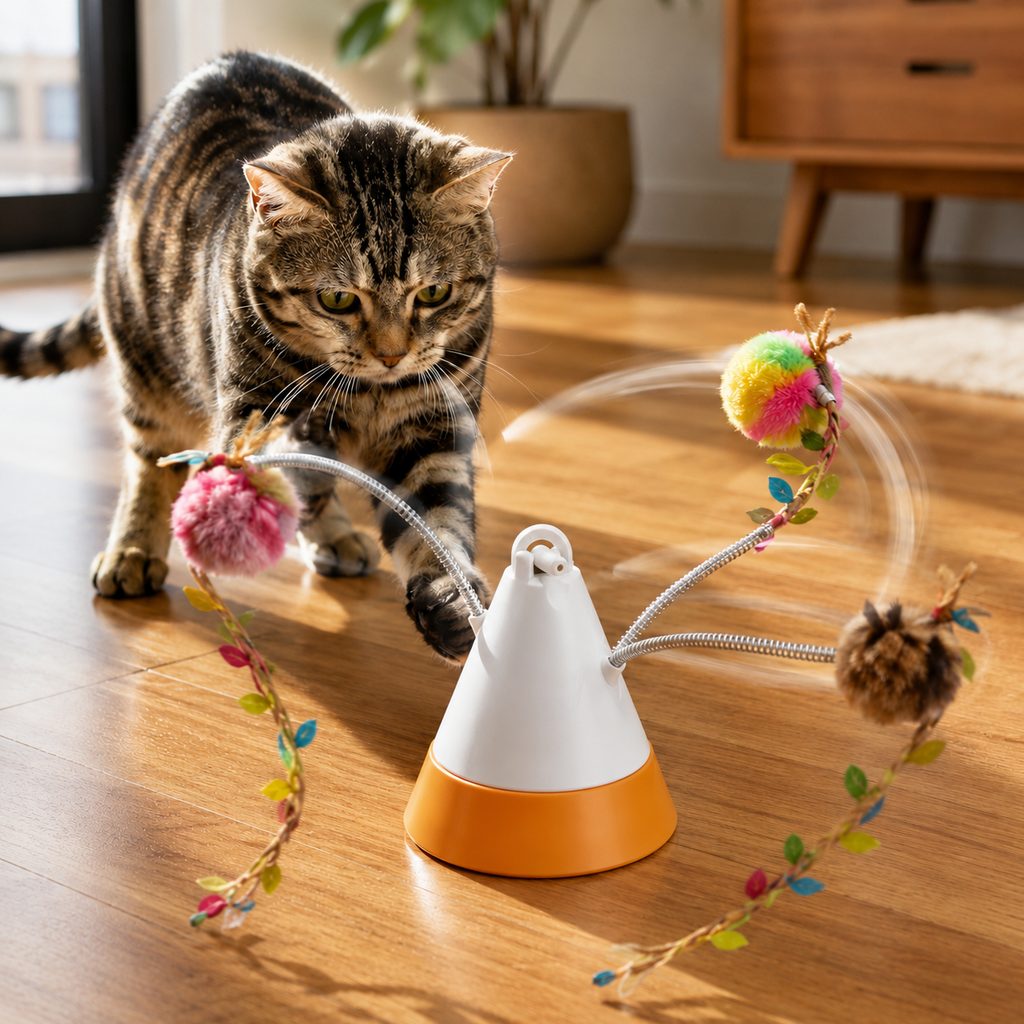 Malloren MiaSpin 360 Magnetic Rotating Cat Teaser Toy for Indoor Cats - USB-C Hands-Free Play to Beat Boredom