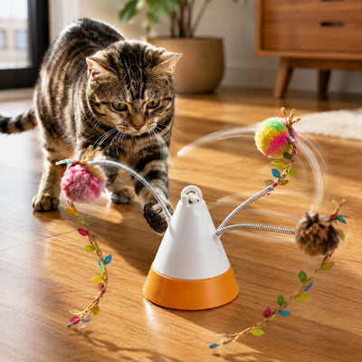 Malloren MiaSpin 360 Magnetic Rotating Cat Teaser Toy for Indoor Cats - USB-C Hands-Free Play to Beat Boredom