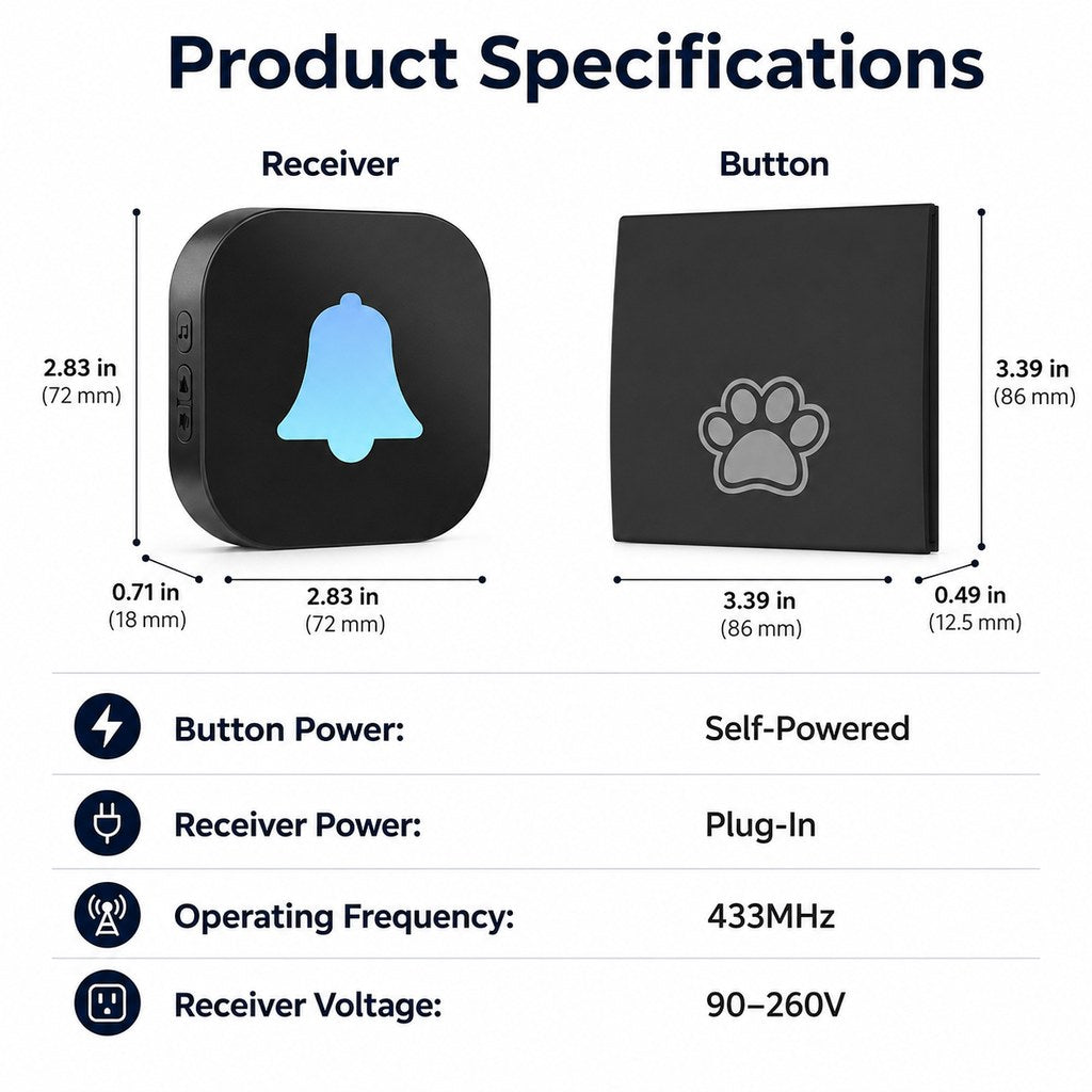 Malloren Wireless Dog Doorbell for Potty Training - Self-Powered Paw Button & Plug-In Chime to Help Dogs Ask to Go Outside
