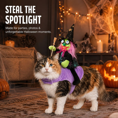 Malloren 3D Witch Rider Halloween Pet Costume for Trick-or-Treating, Parties & Photos – Instant Funny Look for Dogs & Cats