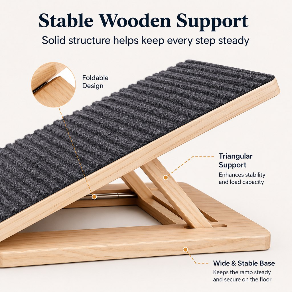 Malloren Foldable Wooden Dog Stairs for Small Dogs - Non-Slip Pet Ramp for Sofa, Bed & Indoor Steps