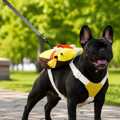 Malloren Frenchie Adventure Backpack Harness for Daily Walks - Carry Poop Bags, Treats & Keys Without Neck Pulling