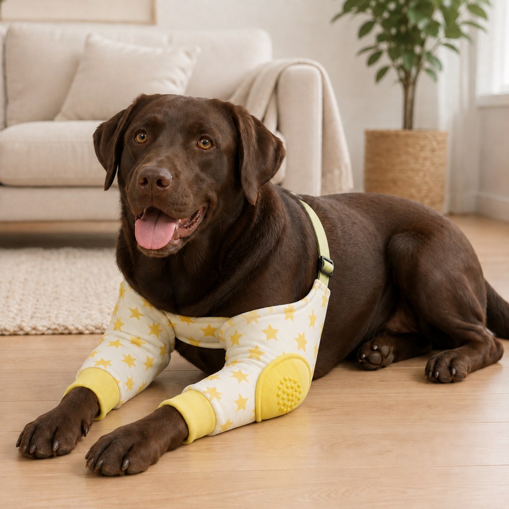 Malloren Padded Dog Elbow Protector Sleeves for Hard Floors - Dual Front-Leg Coverage for Pressure & Rubbing
