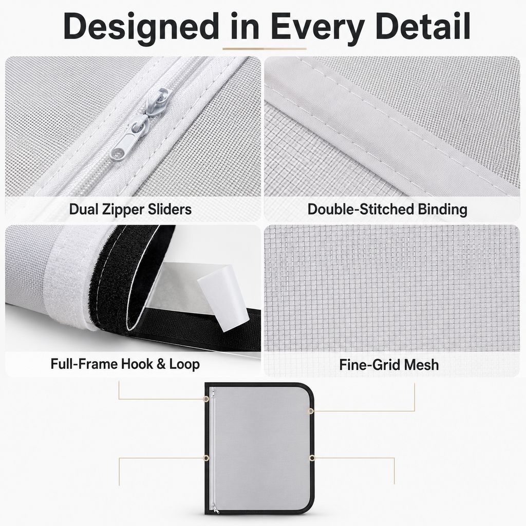 Malloren Zippered Pet Mesh Door Barrier for Bedrooms & Home Offices - Helps Keep Cats in Designated Rooms Without Closing the Door