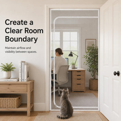 Malloren Zippered Pet Mesh Door Barrier for Bedrooms & Home Offices - Helps Keep Cats in Designated Rooms Without Closing the Door