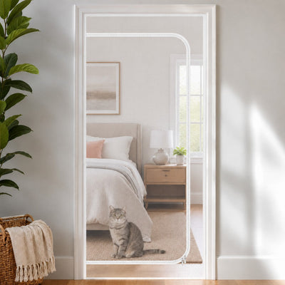 Malloren Zippered Pet Mesh Door Barrier for Bedrooms & Home Offices - Helps Keep Cats in Designated Rooms Without Closing the Door