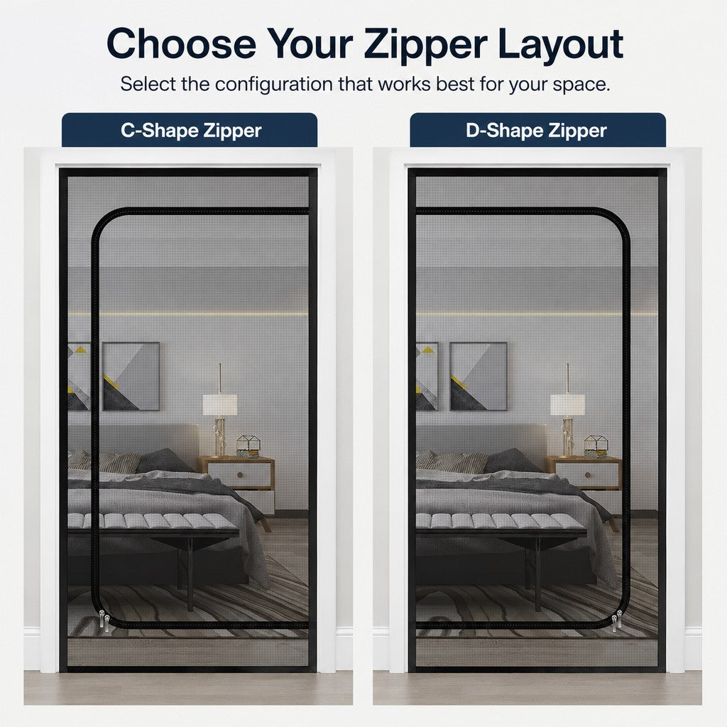 Malloren Zippered Pet Mesh Door Barrier for Bedrooms & Home Offices - Helps Keep Cats in Designated Rooms Without Closing the Door